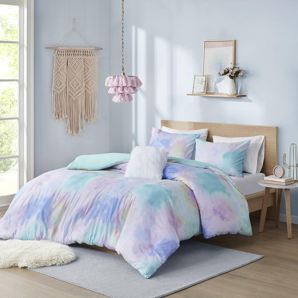 Watercolor Tie Dye Printed Duvet Cover Set with Throw Pillow. Picture 4