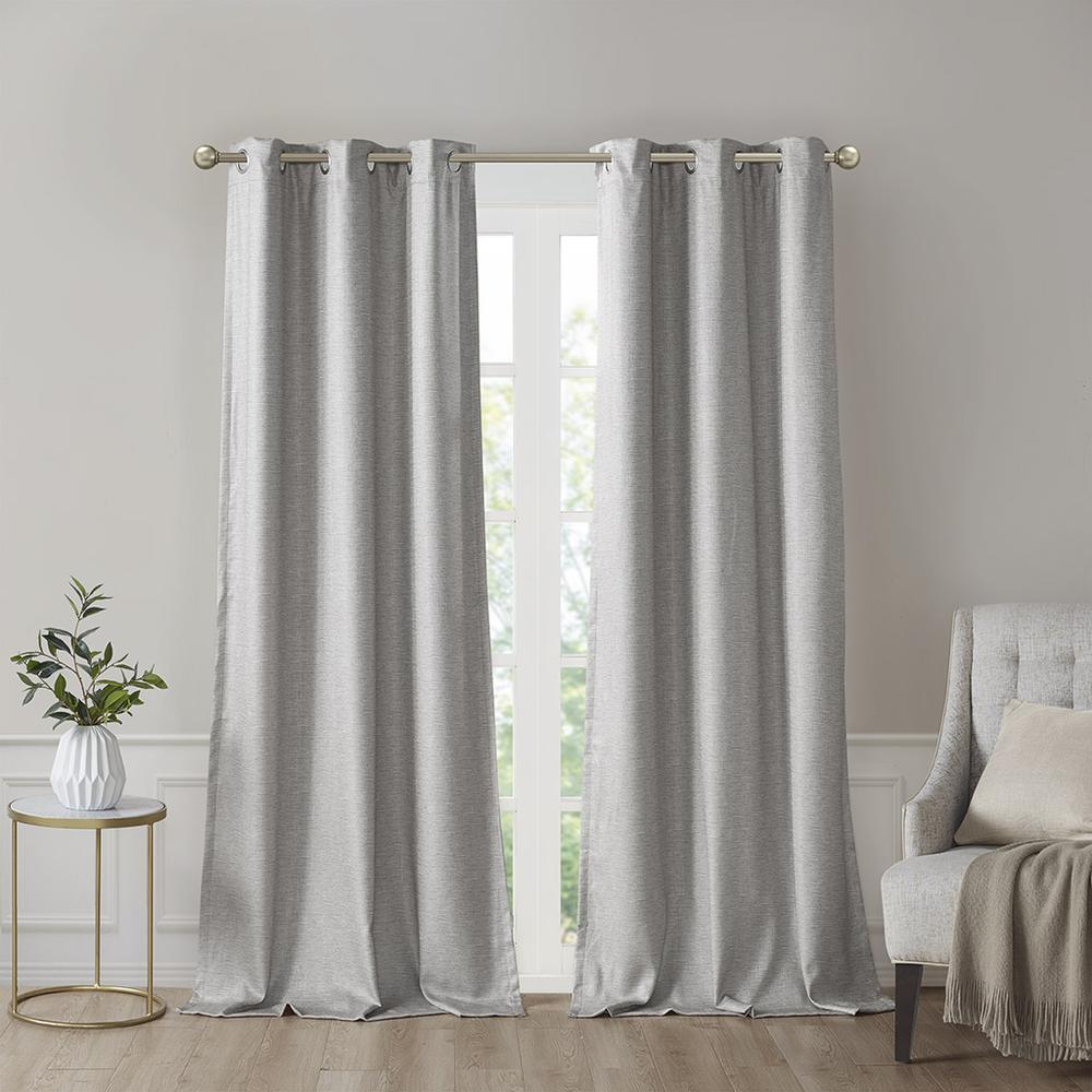 Tonal Printed Faux Silk Total Blackout Window Panel Pair Grey 924. Picture 1