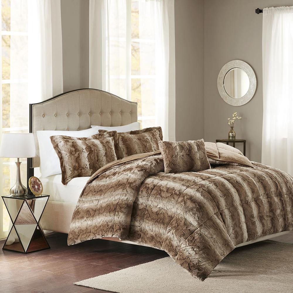 Polyester Print Brushed Faux Fur Comforter Set, by Belen Kox Tan. Picture 2