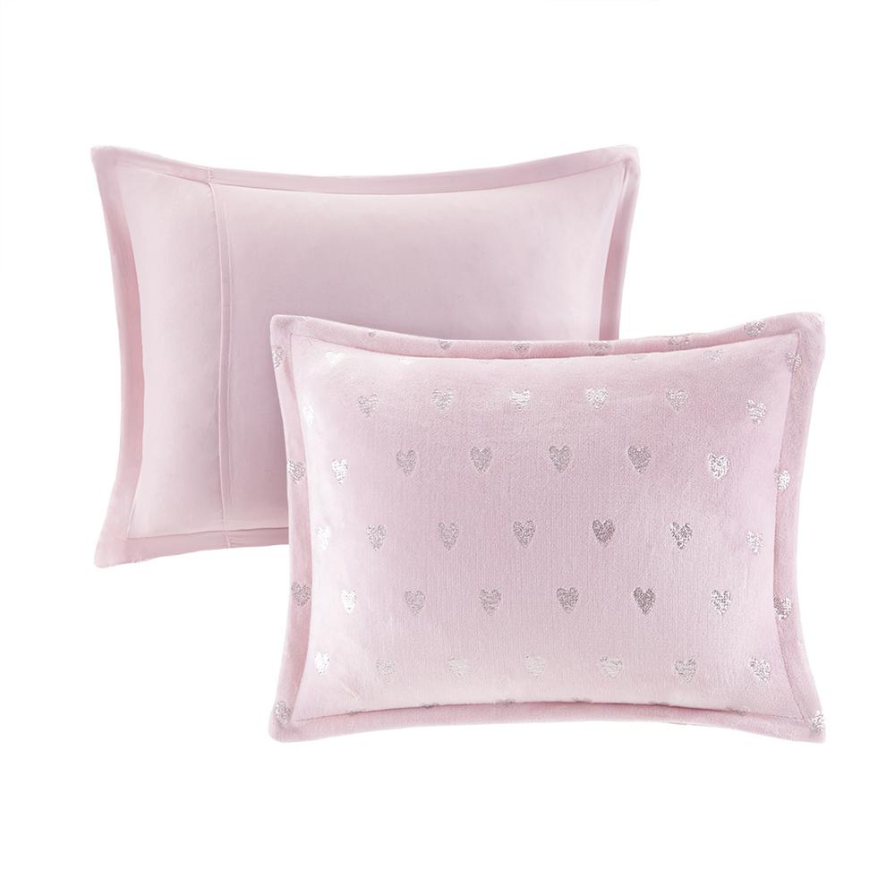Rosalie Metallic Heart Printed Plush Comforter Set, Belen Kox. Picture 1