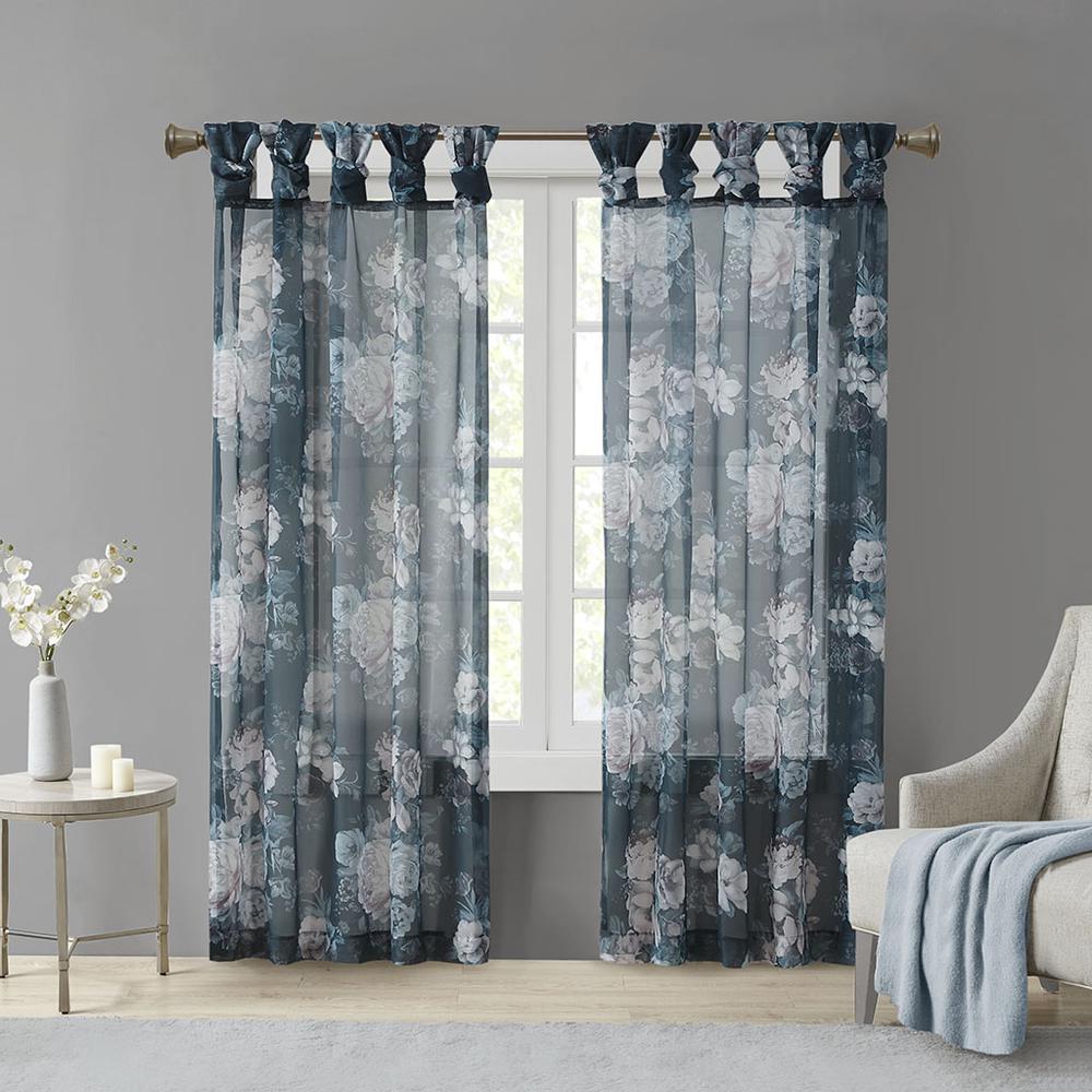 Printed Floral Twist Tab Top Voile Sheer Curtain. Picture 4