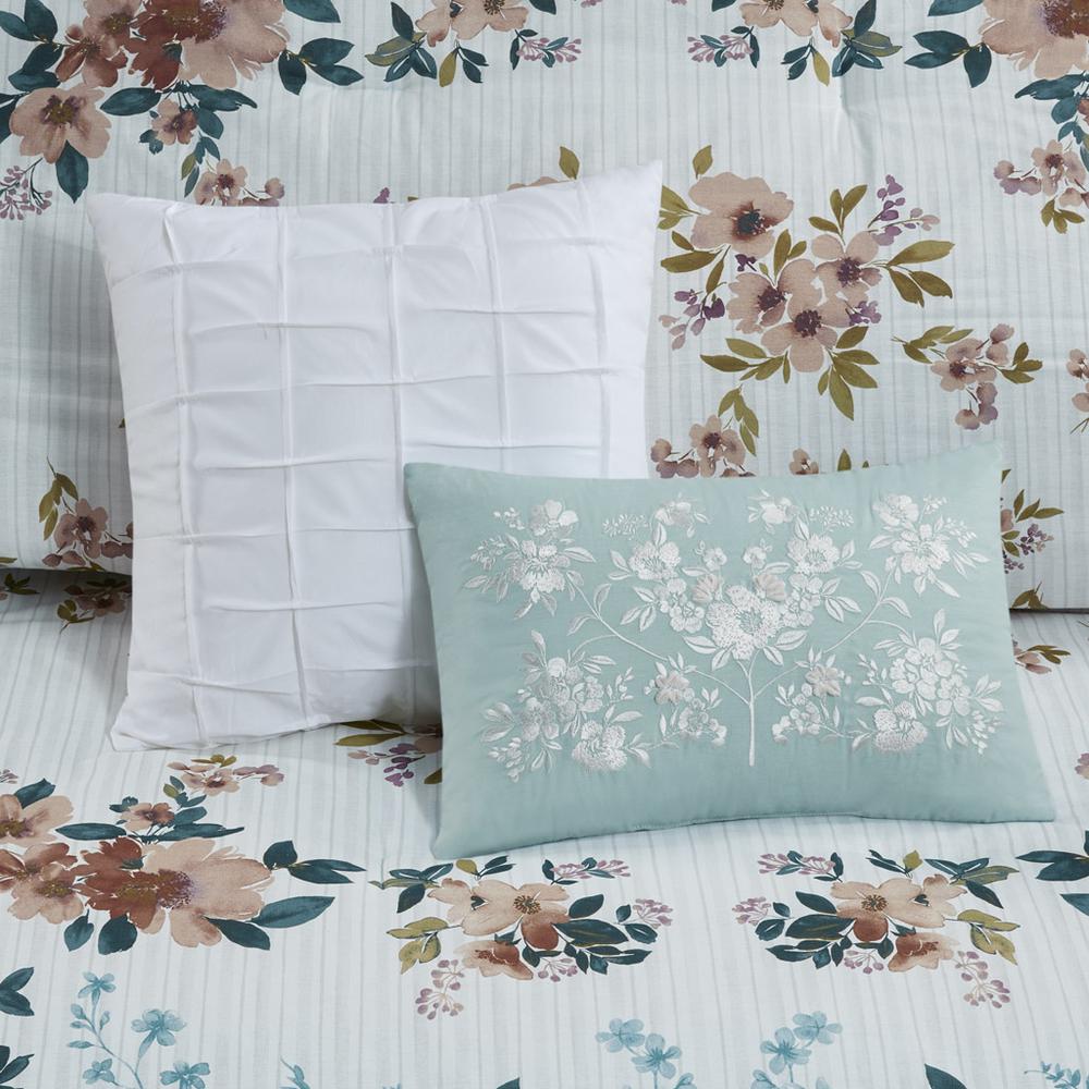5 Piece Cotton Floral Comforter Set with Throw Pillows. Picture 2