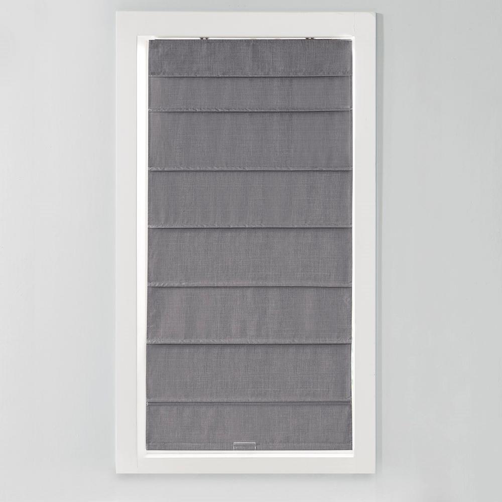 Faux Linen Cordless Blackout Roman Shade 35x64" Grey. Picture 5