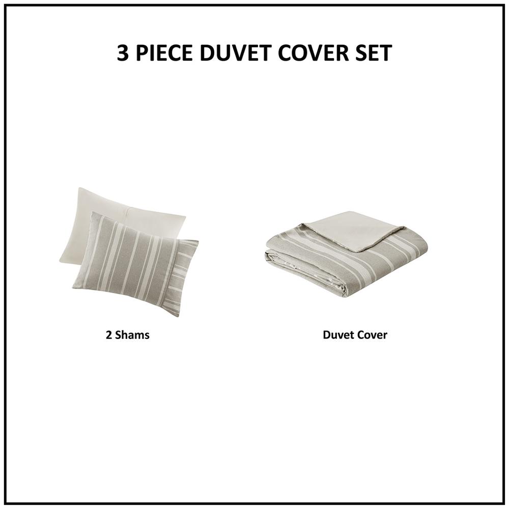 3 Piece Striped Herringbone Oversized Duvet Cover Set. Picture 2