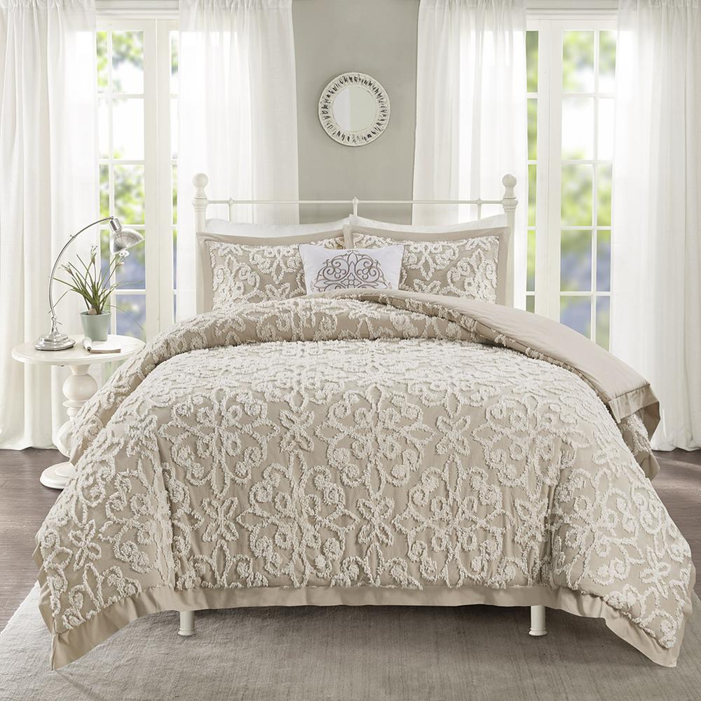 4 piece Tufted Cotton Comforter set Taupe 996. Picture 7