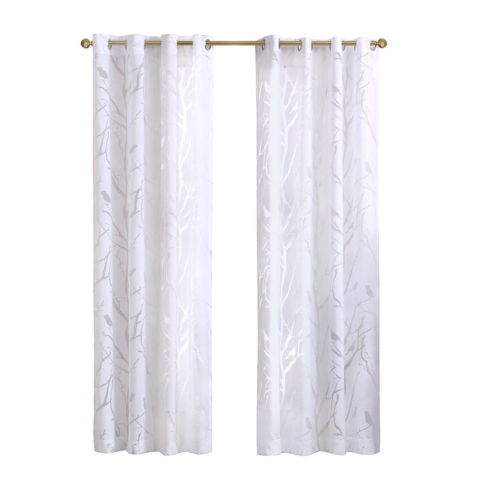 Grommet Top Sheer Bird on Branches Burnout Window Curtain. Picture 2