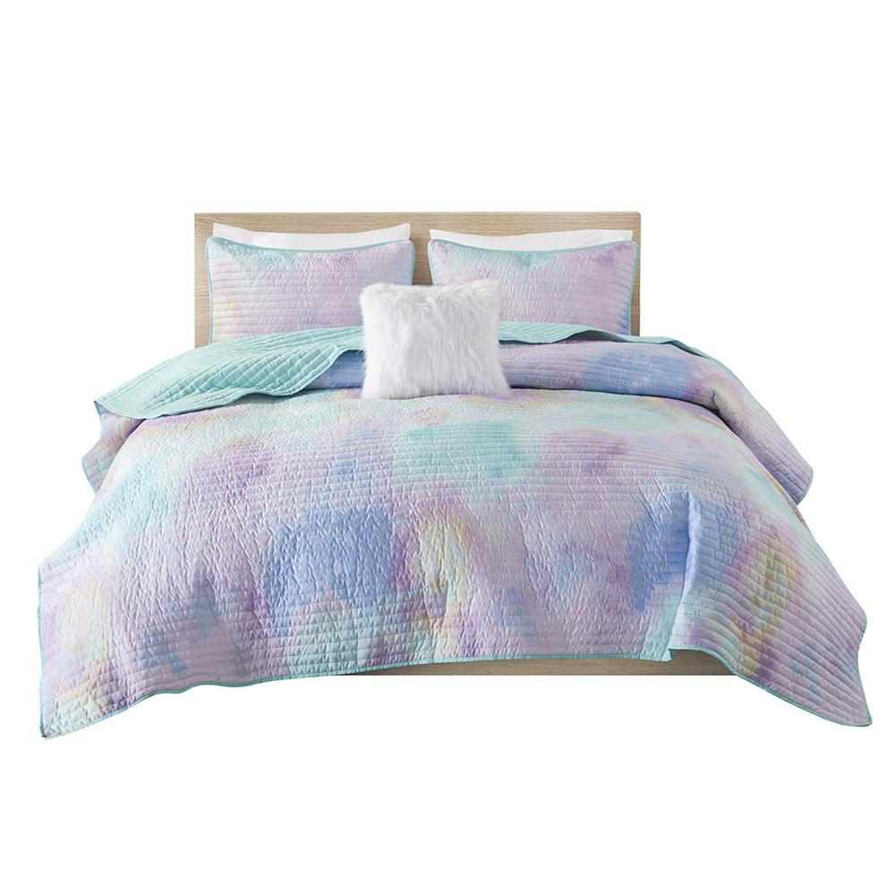 Watercolor Tie Dye Printed Quilt Set with Throw Pillow. Picture 2