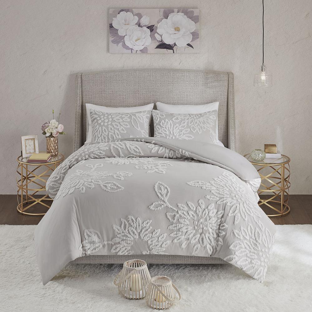 3 Piece Tufted Cotton Chenille Floral Comforter Set. Picture 5