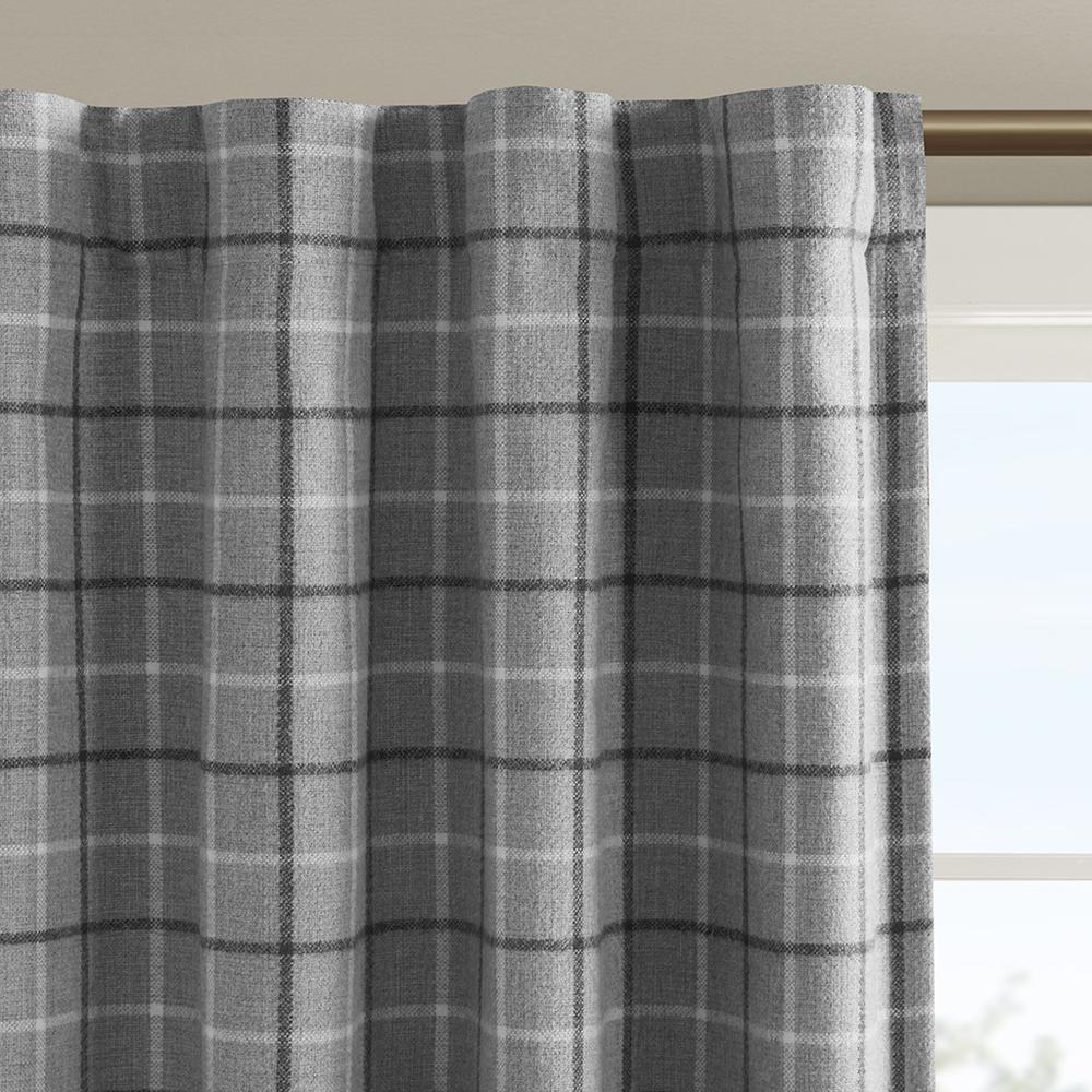 Plaid Rod Pocket and Back Tab Curtain Panel with Fleece Lining. Picture 5