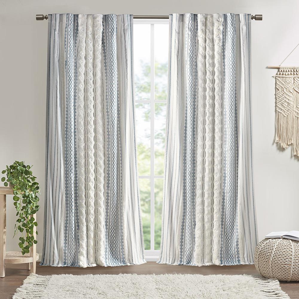 Cotton Printed Curtain Panel with Chenille Stripe and Lining. Picture 4