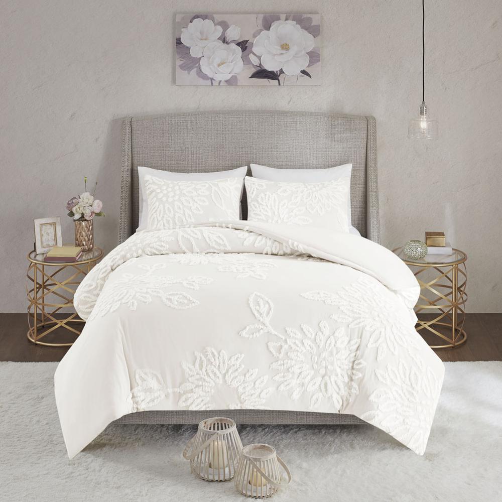 3 Piece Tufted Cotton Chenille Floral Comforter Set. Picture 5