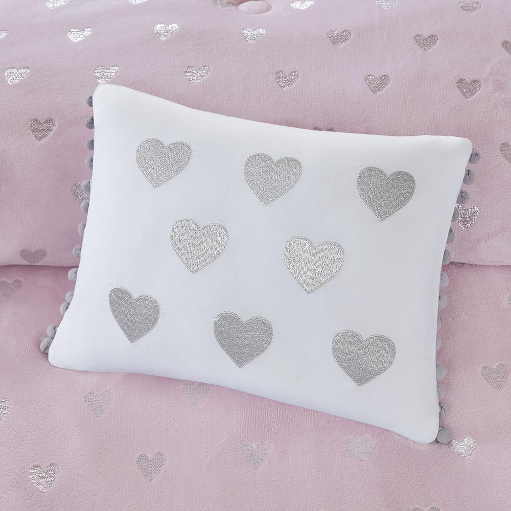 Rosalie Metallic Heart Printed Plush Comforter Set, Belen Kox. Picture 2