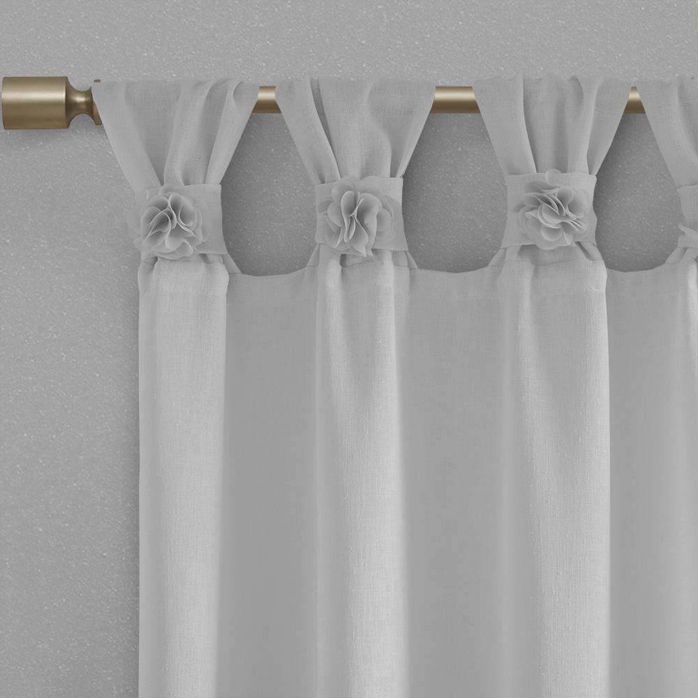 Floral Embellished Cuff Tab Top Solid Curtain Panel. Picture 3
