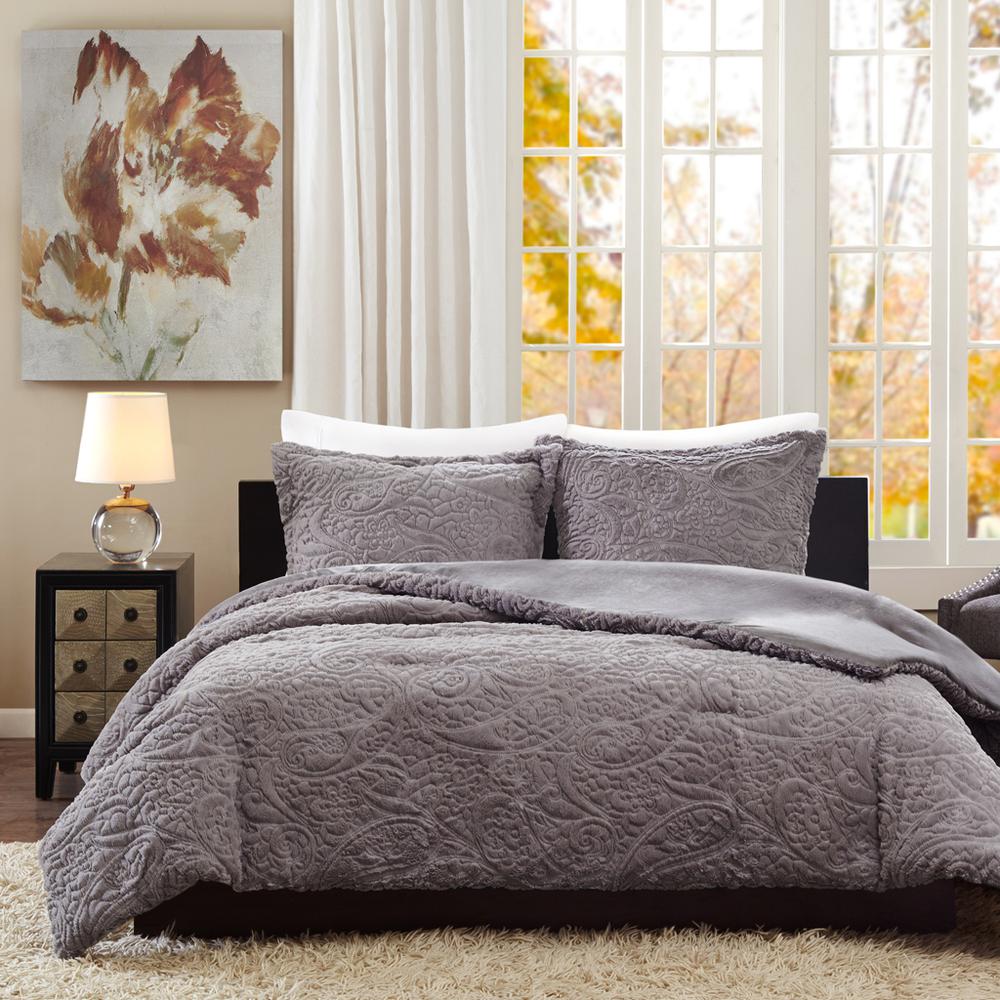 100% Polyester Embroidered Solid Long Fur Ultra Plush Comforter Mini Set,MP10-1996. Picture 2