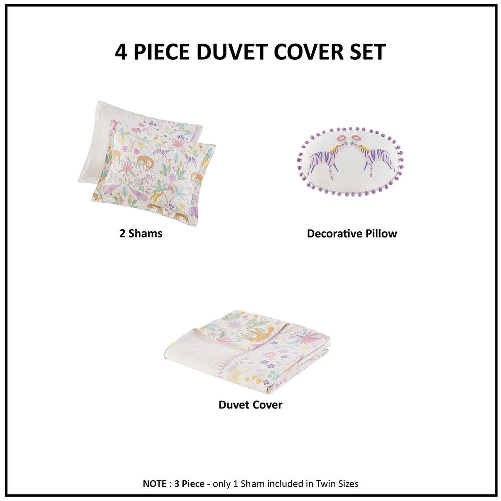 Floral Reversible Cotton Duvet Cover Set with Throw Pillow. Picture 4