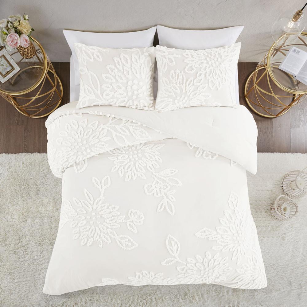 3 Piece Tufted Cotton Chenille Floral Comforter Set. Picture 1