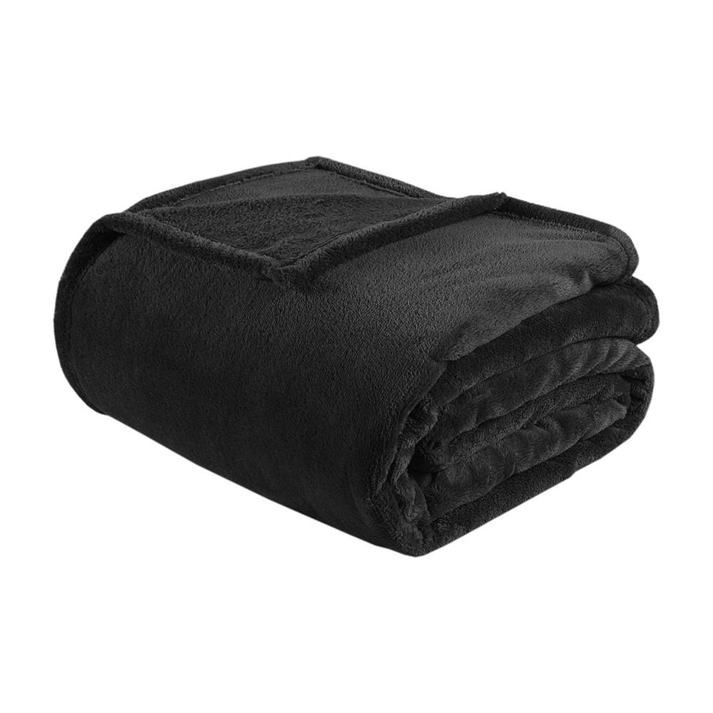 100% Polyester Microlight Plush Oversized Blanket - Twin/Twin XL - Black. Picture 3