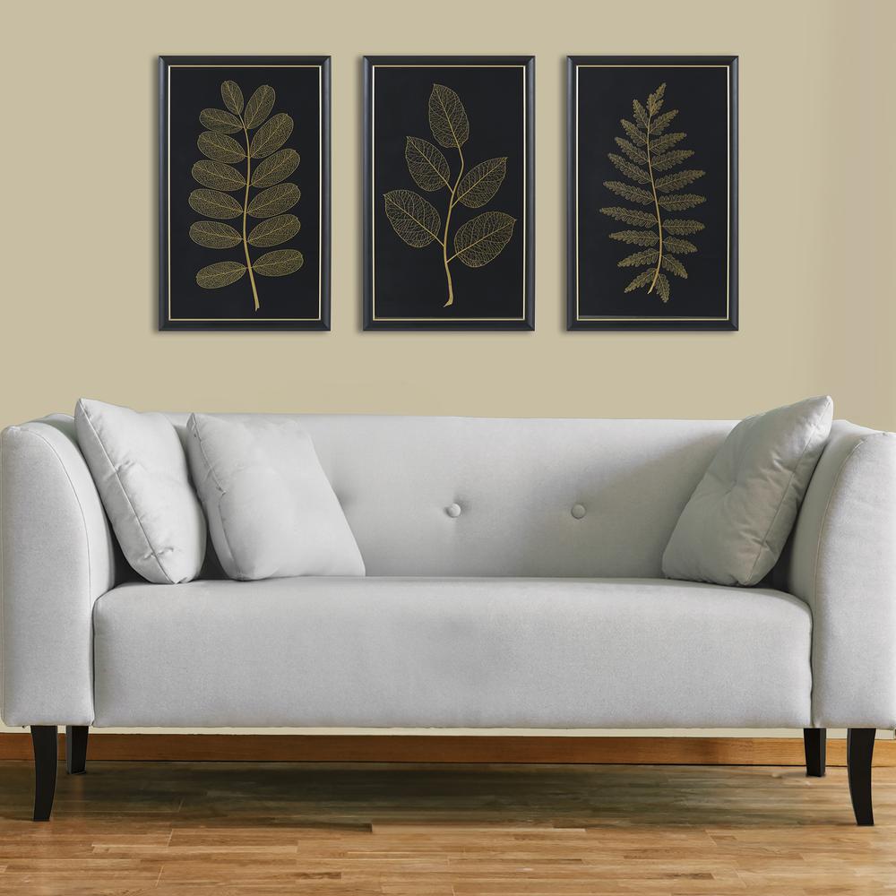 Gold Metallic Leaf Panel Framed Graphic Wall Decor 3-Piece Set. Picture 3