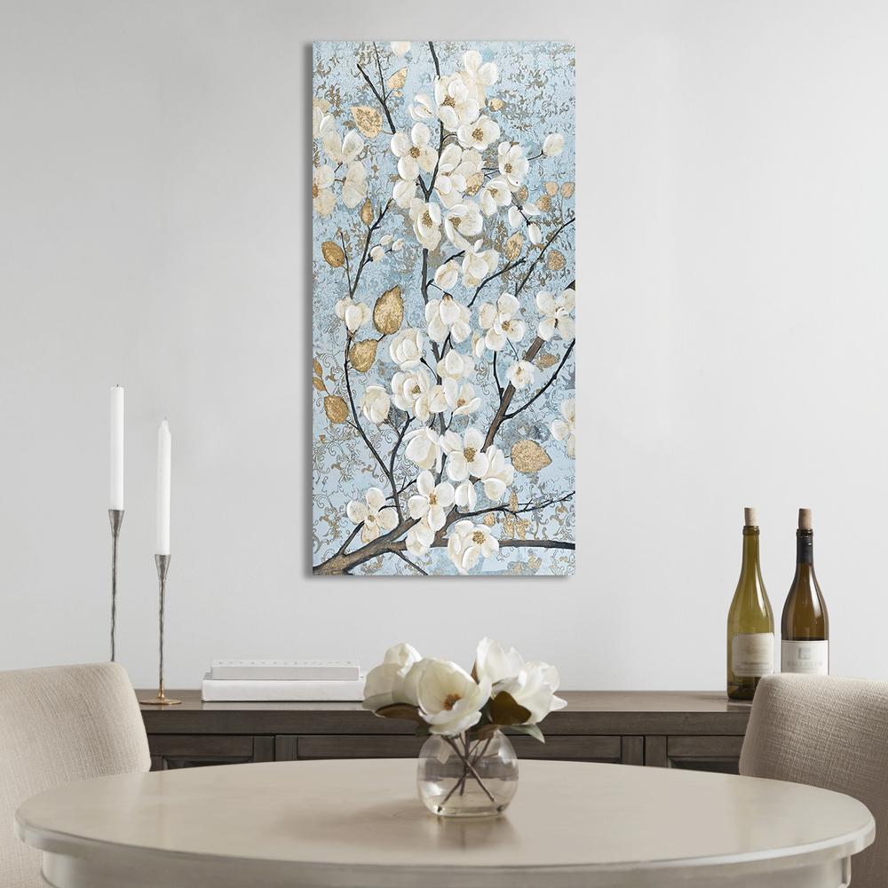 Gold Foil and Hand Embellished Floral Canvas Wall Art. Picture 2