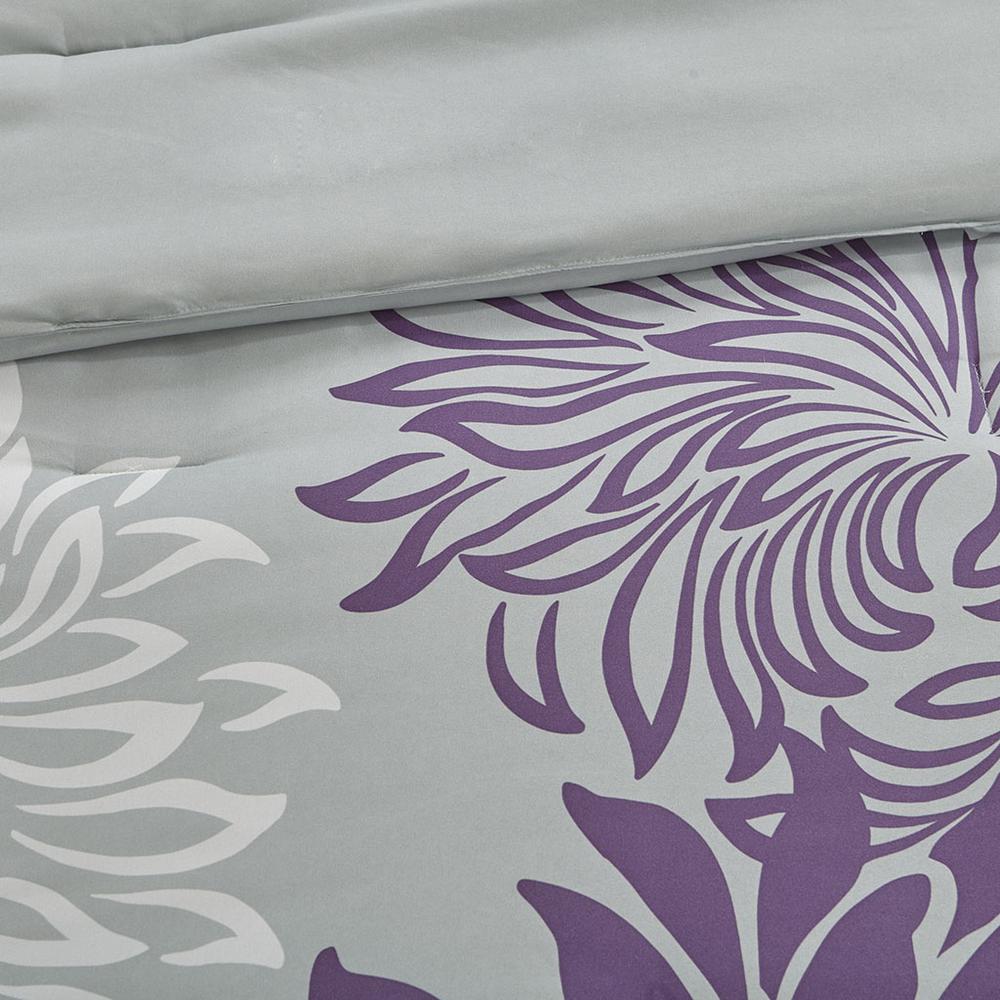 Purple Printed Floral Comforter Set with Cotton Sheets, Belen Kox. Picture 2