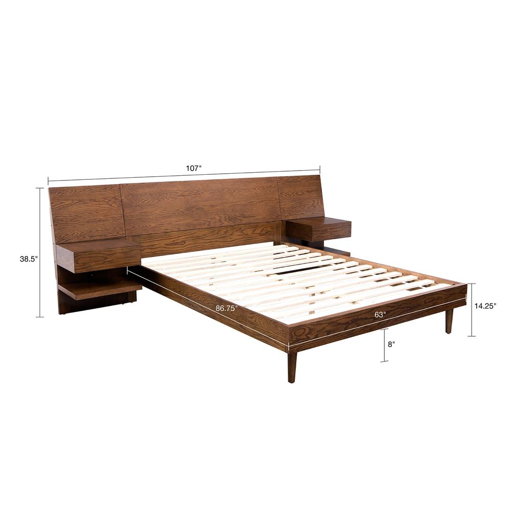 Pecan Bed with Attached Nightstands Set, Belen Kox. Picture 4