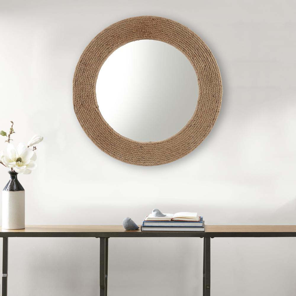 Natural Jute Rope Round Wall Mirror 26". Picture 2