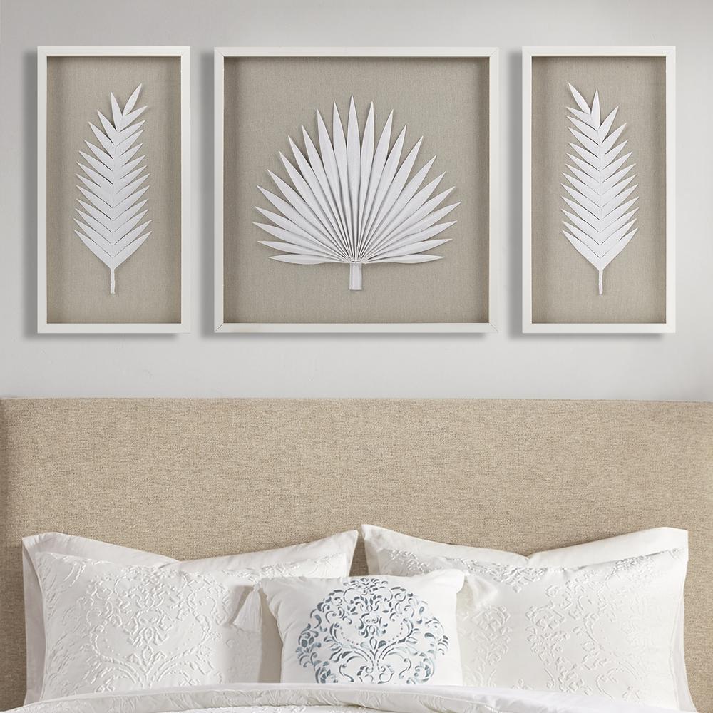 Framed Rice Paper Palm Leaves 3-piece Shadowbox Wall Decor Set. Picture 3