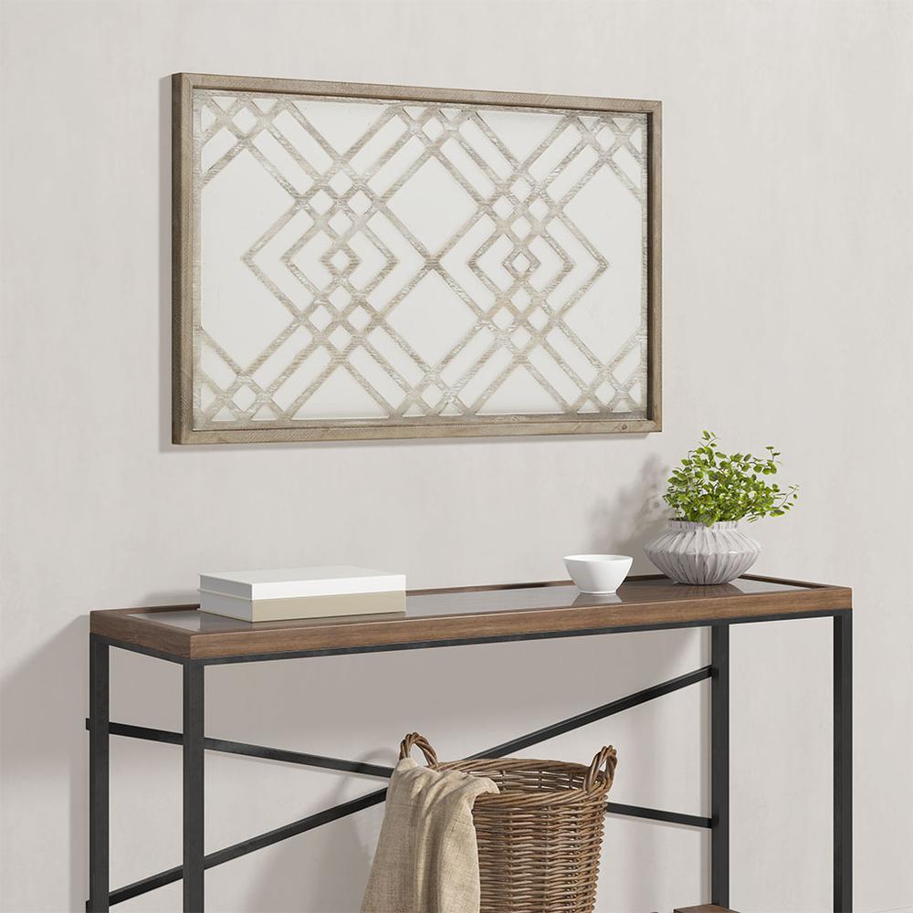 Two-tone Overlapping Geometric Wood Panel Wall Decor. Picture 2