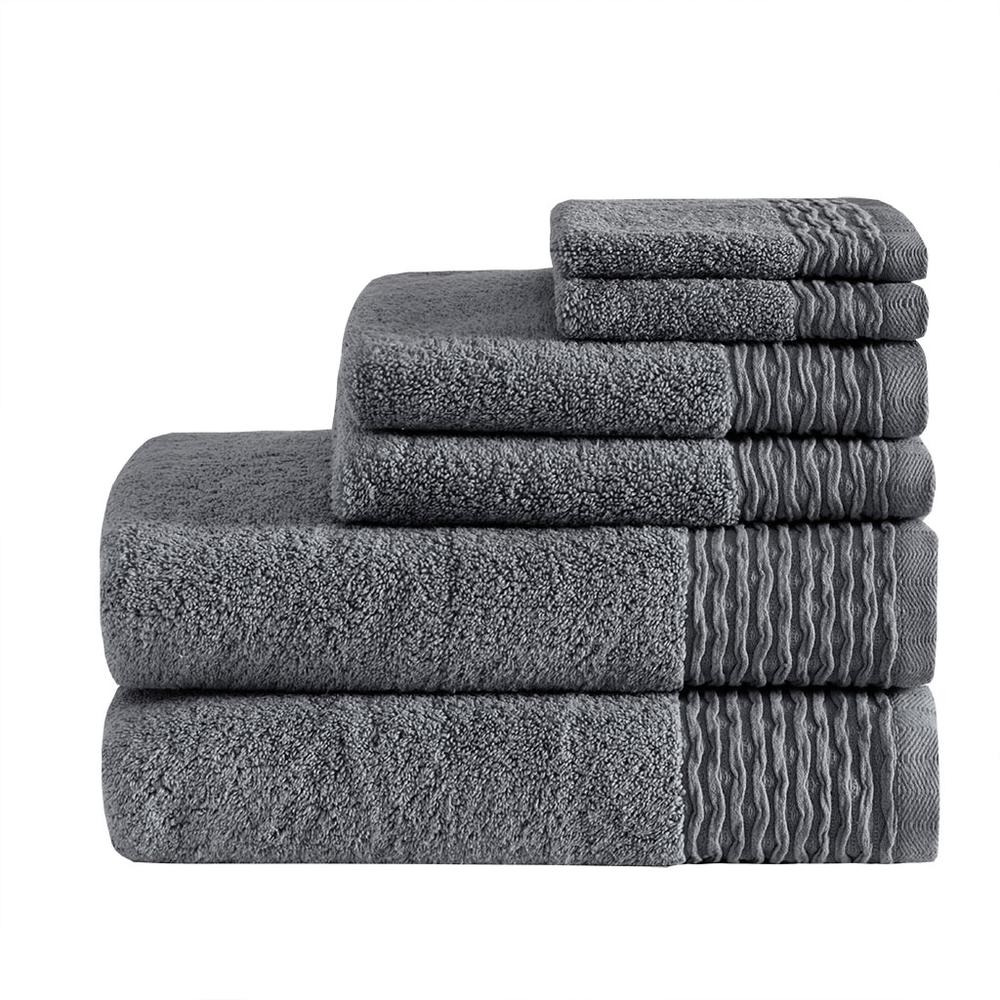 Charcoal Wavy Border Zero Twist Towel Set, Belen Kox. Picture 1