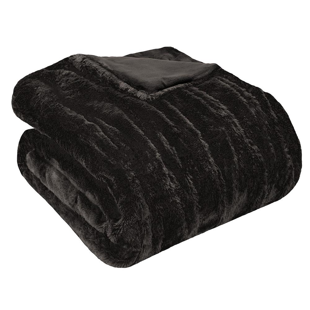 100% Polyester Solid Ruched Long Fur Knitted Throw by the Belen Kox Grey. Picture 8