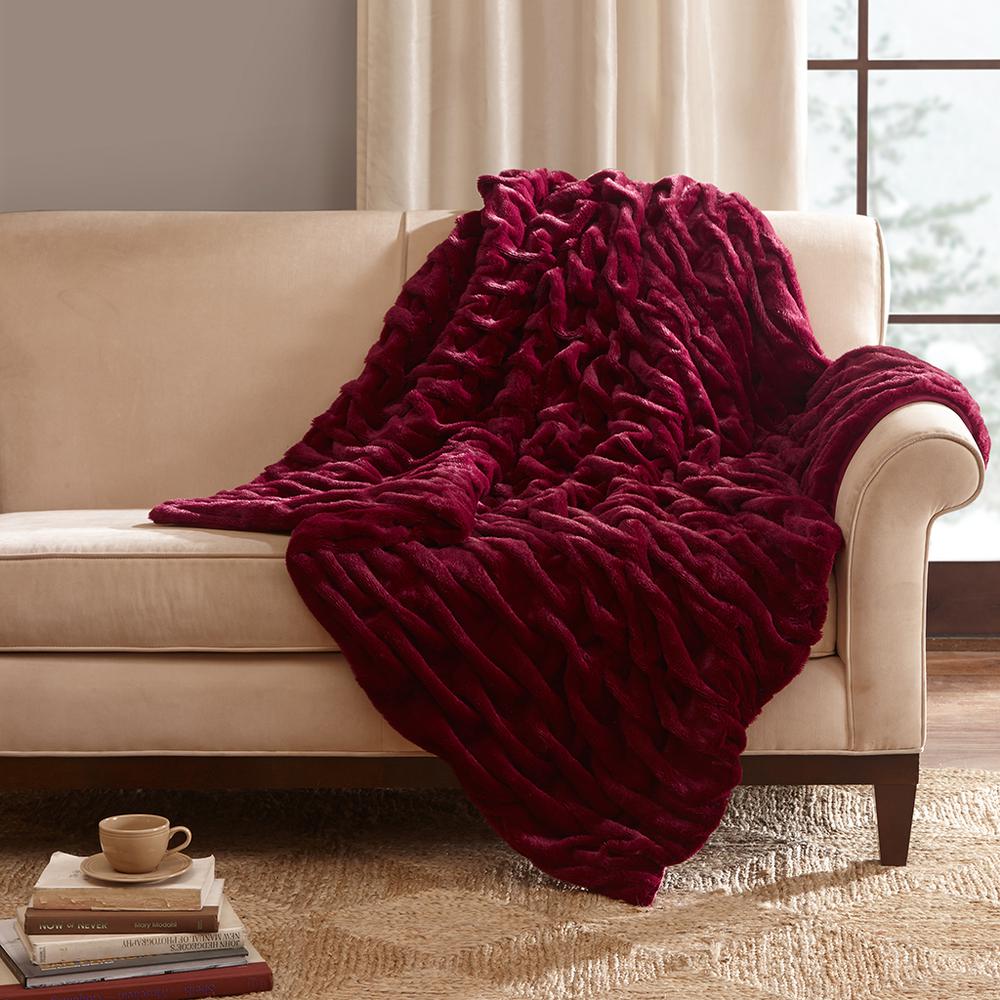100% Polyester Solid Ruched Long Fur Knitted Throw by the Belen Kox Grey. Picture 1