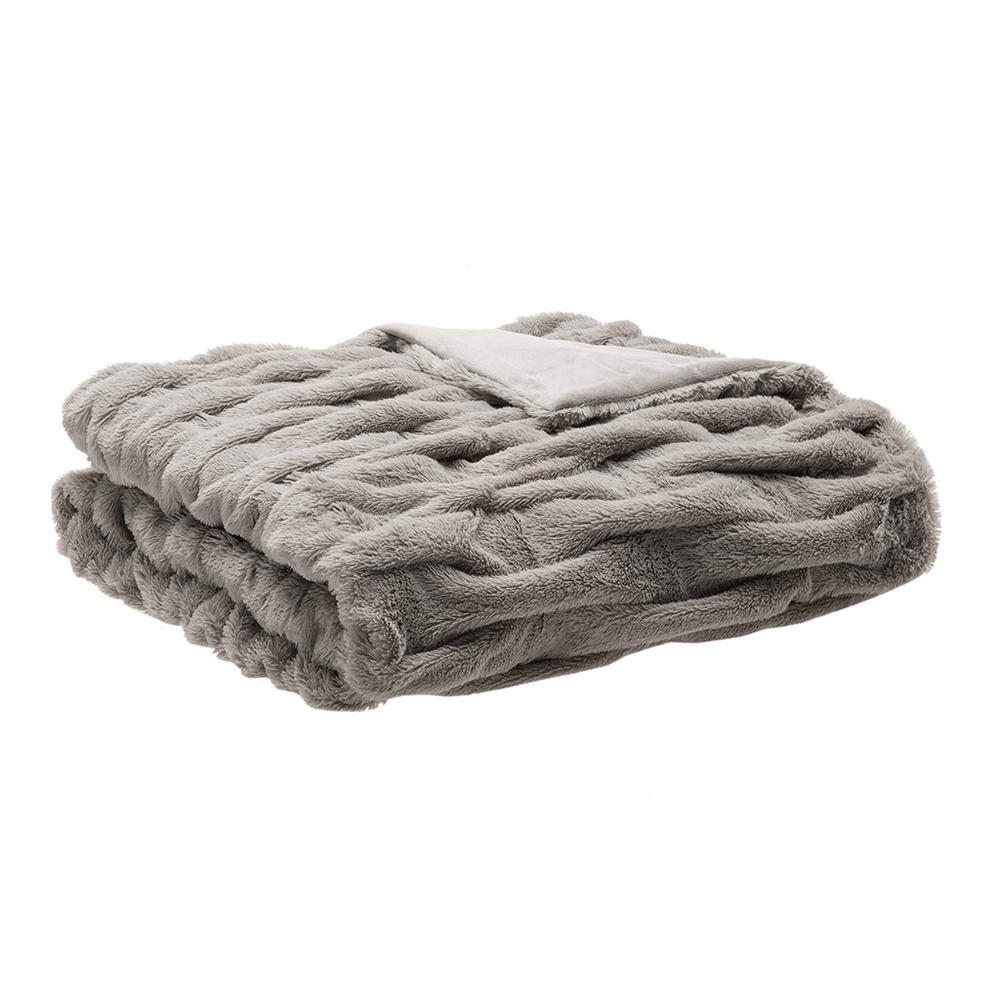 100% Polyester Solid Ruched Long Fur Knitted Throw by the Belen Kox Grey. Picture 9