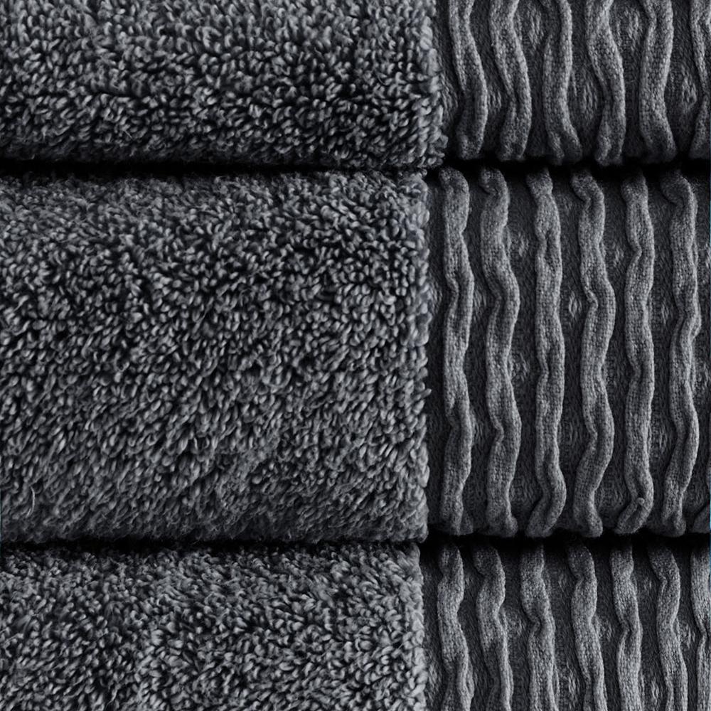 Charcoal Wavy Border Zero Twist Towel Set, Belen Kox. Picture 2