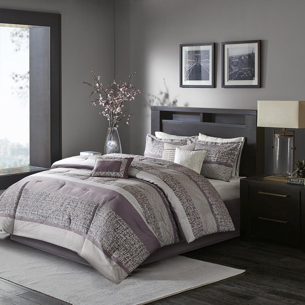 100% Polyester 7 Piece Jacquard Comforter Set, Purple, Belen Kox. Picture 2