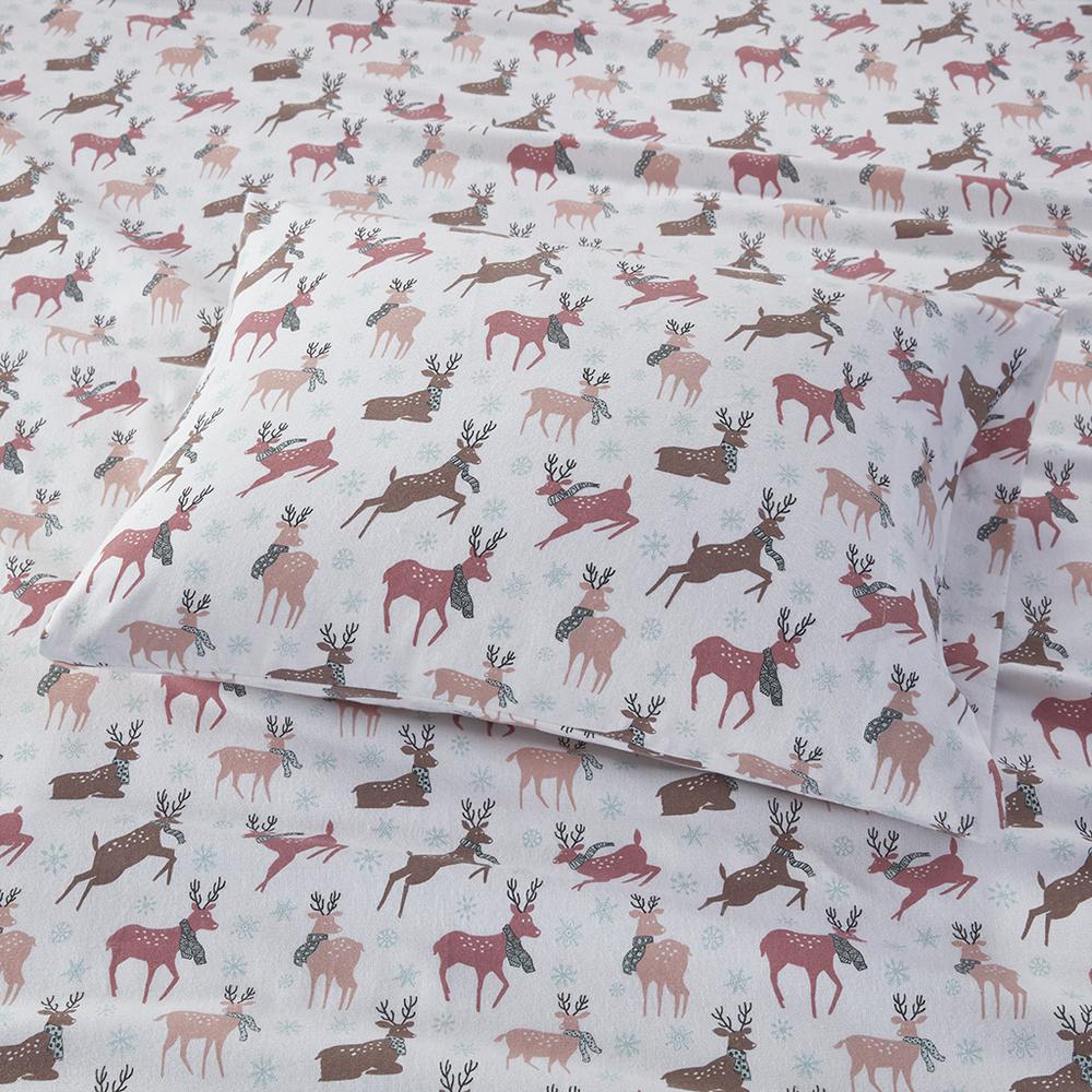 100% Cotton Flannel Printed Sheet Set, Reindeer, Twin XL. Picture 2