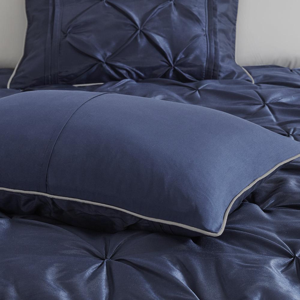 100% Laurel Comforter Set Queen - Navy (90"x90"). Picture 6