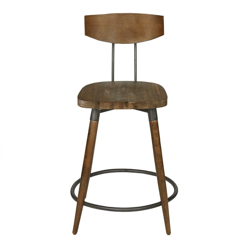 Counter Stool with Back, Pecan Wire Brush Wood Finish, Belen Kox. Picture 2