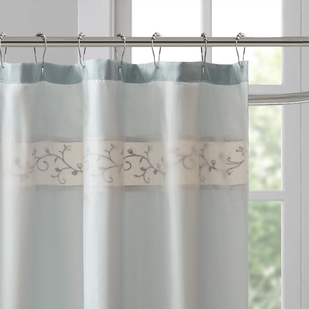 Serene Floral Embroidered Faux Silk Shower Curtain, Belen Kox. Picture 2