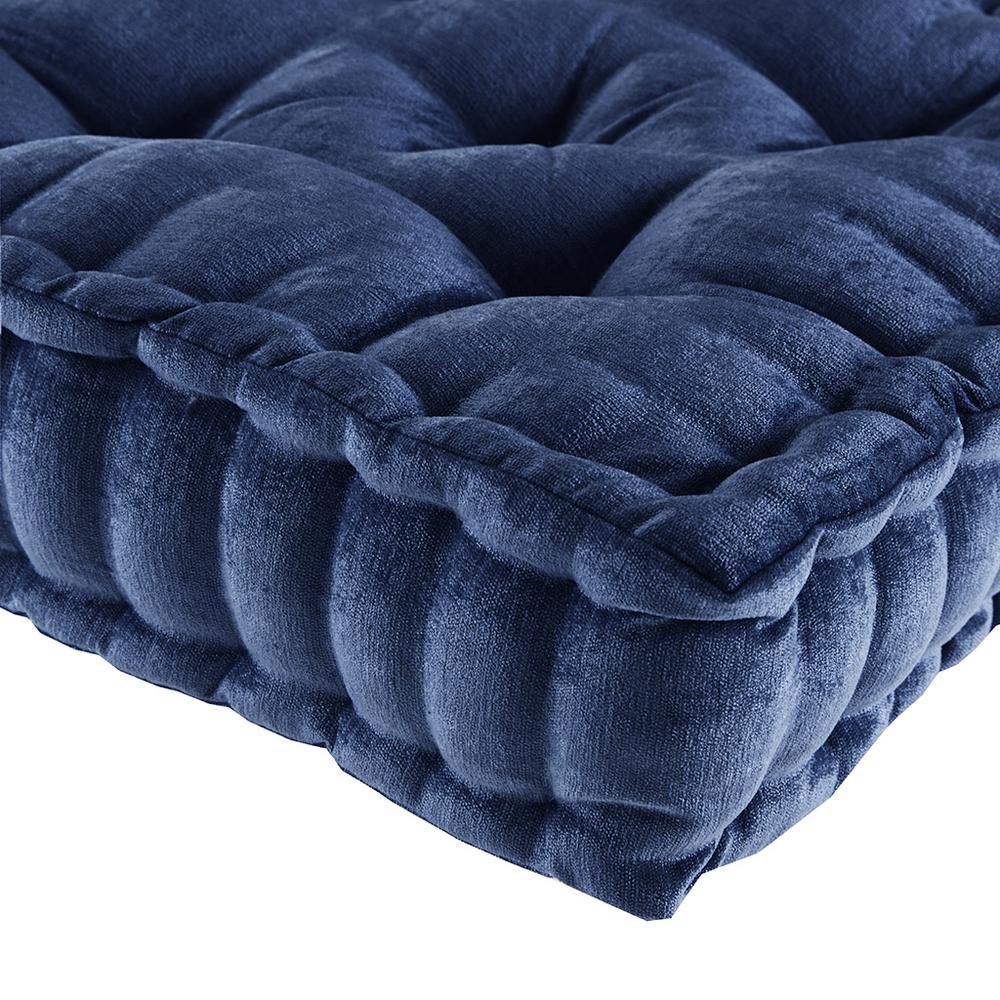100% Polyester Chenille Square Floor Pillow Cushion Navy. Picture 6