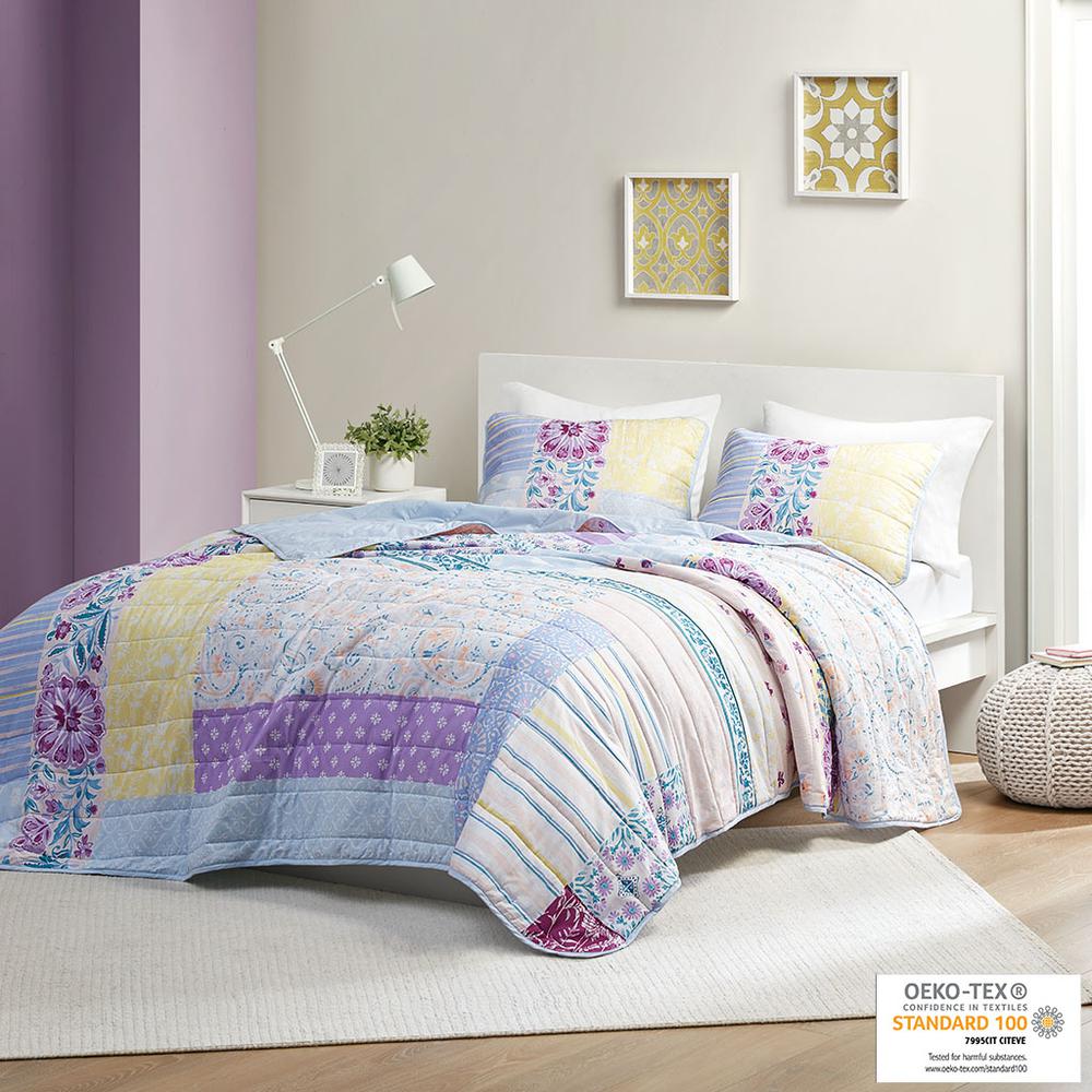 Patchwork Printed Cotton Reversible Coverlet Set. Picture 4