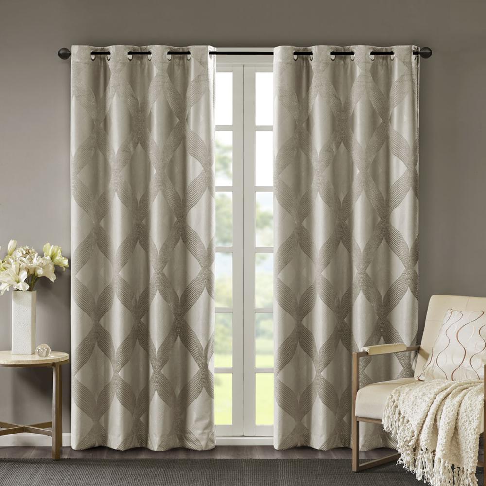 Ogee Knitted Jacquard Total Blackout Curtain Panel. Picture 4