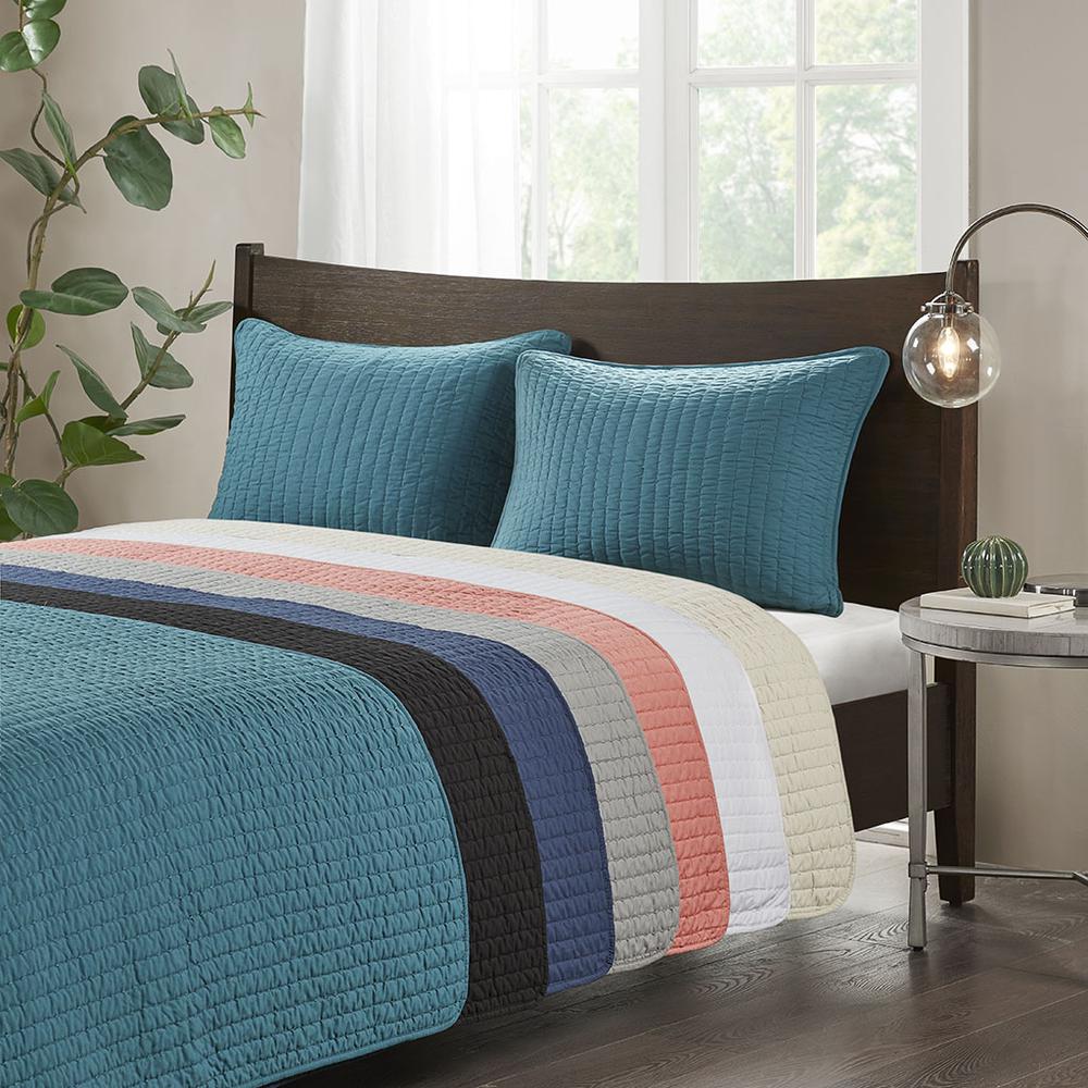 100% Polyester Solid Brushed Coverlet Set Teal. Picture 5