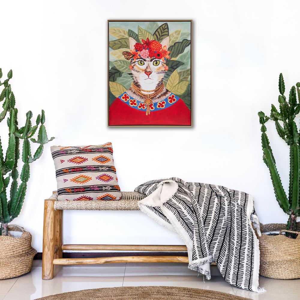 Bohemian Cat In Forest Framed Canvas Wall Art. Picture 1