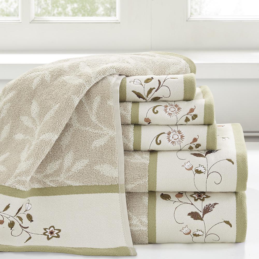 Embroidered Cotton Jacquard 6 Piece Towel Set. Picture 4