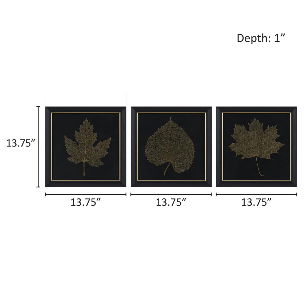 Gold Metallic Leaf Square Framed Graphic Wall Decor 3-Piece Set. Picture 1