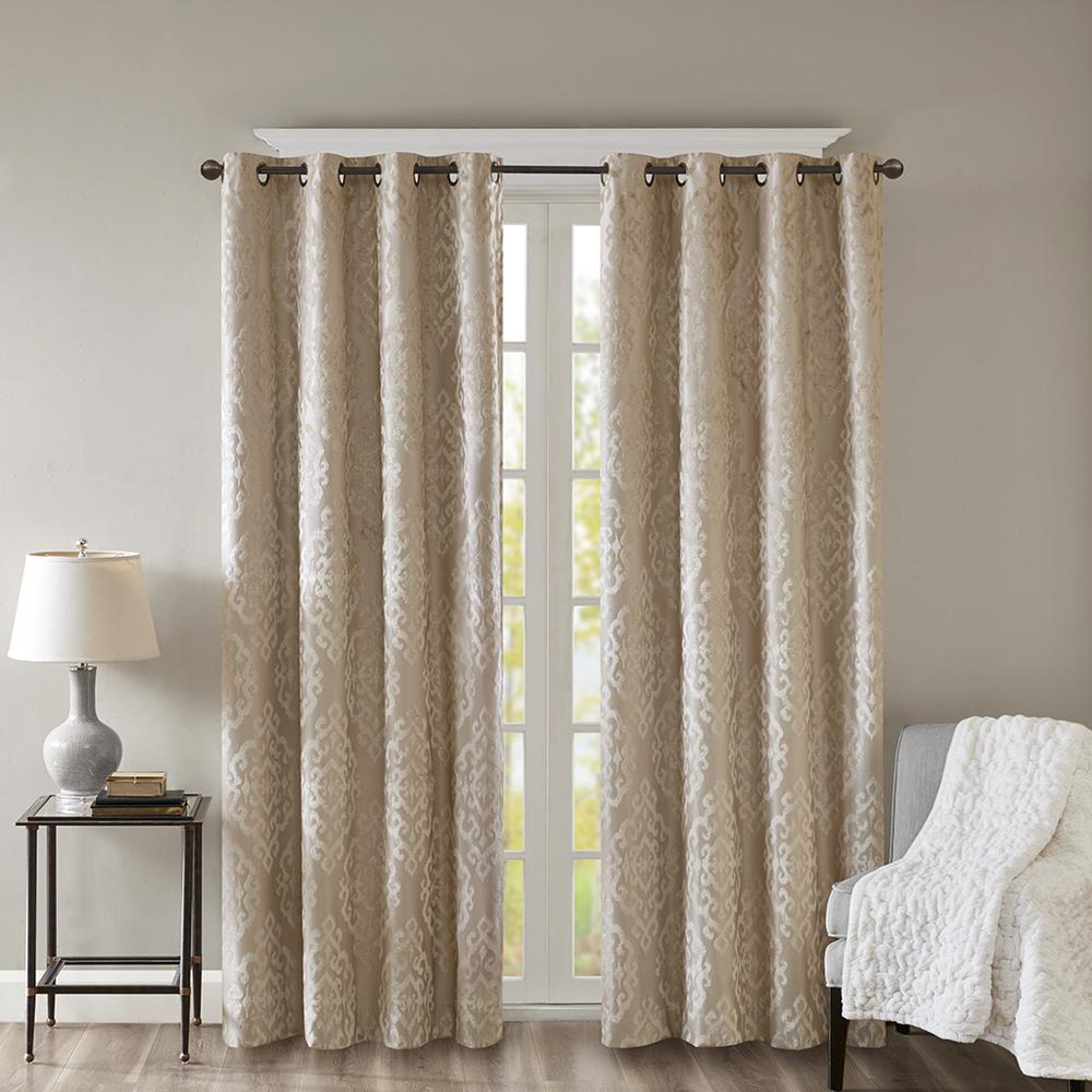 Knitted Jacquard Damask Total Blackout Grommet Top Curtain Panel Pair. Picture 4