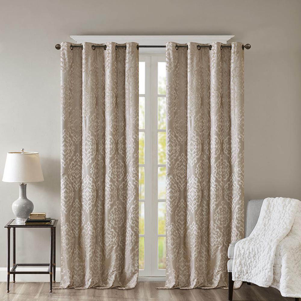 Knitted Jacquard Damask Total Blackout Grommet Top Curtain Panel Pair. Picture 2