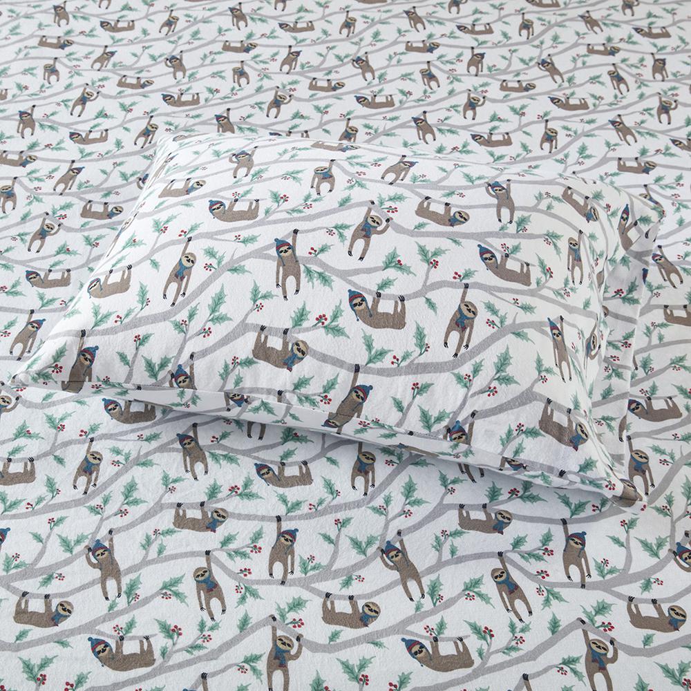 100% Cotton Pigment Printed Cotton Flannel Sheet Set, Multi Sloth. Picture 3