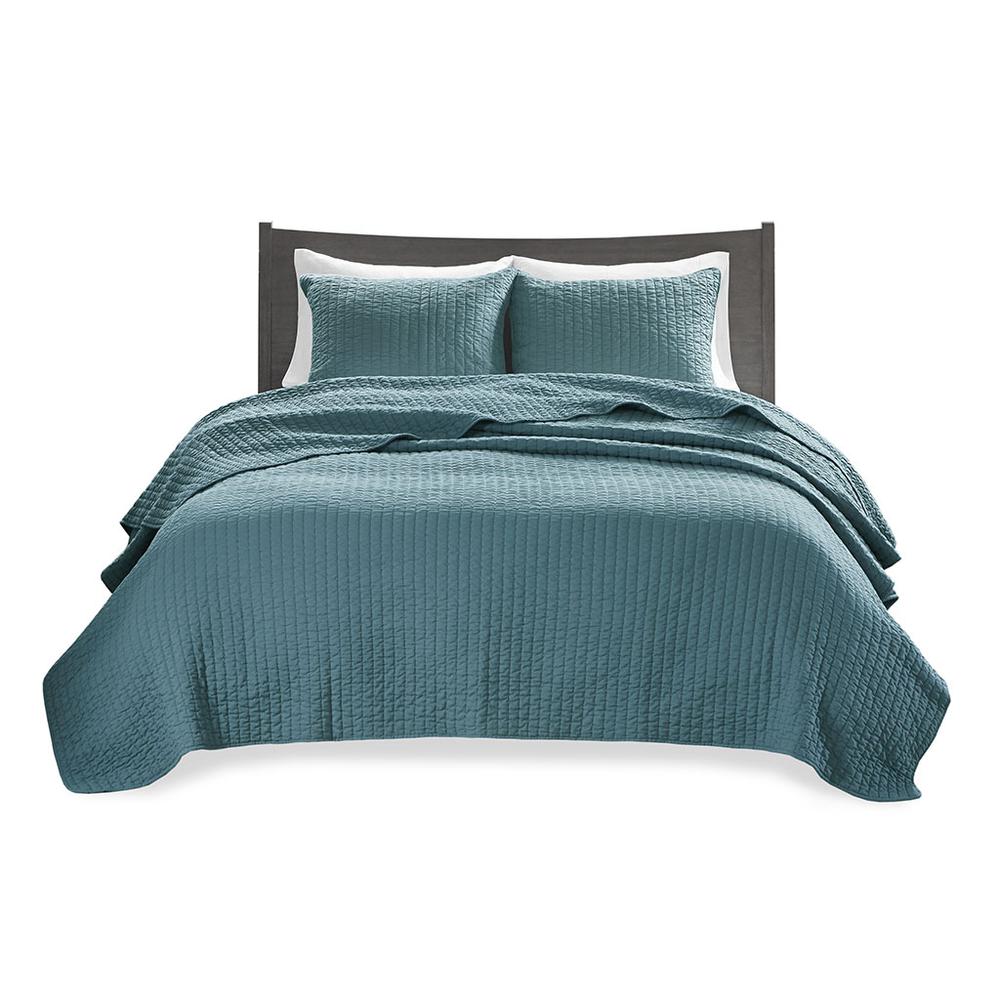 100% Polyester Solid Brushed Coverlet Set Teal. Picture 1