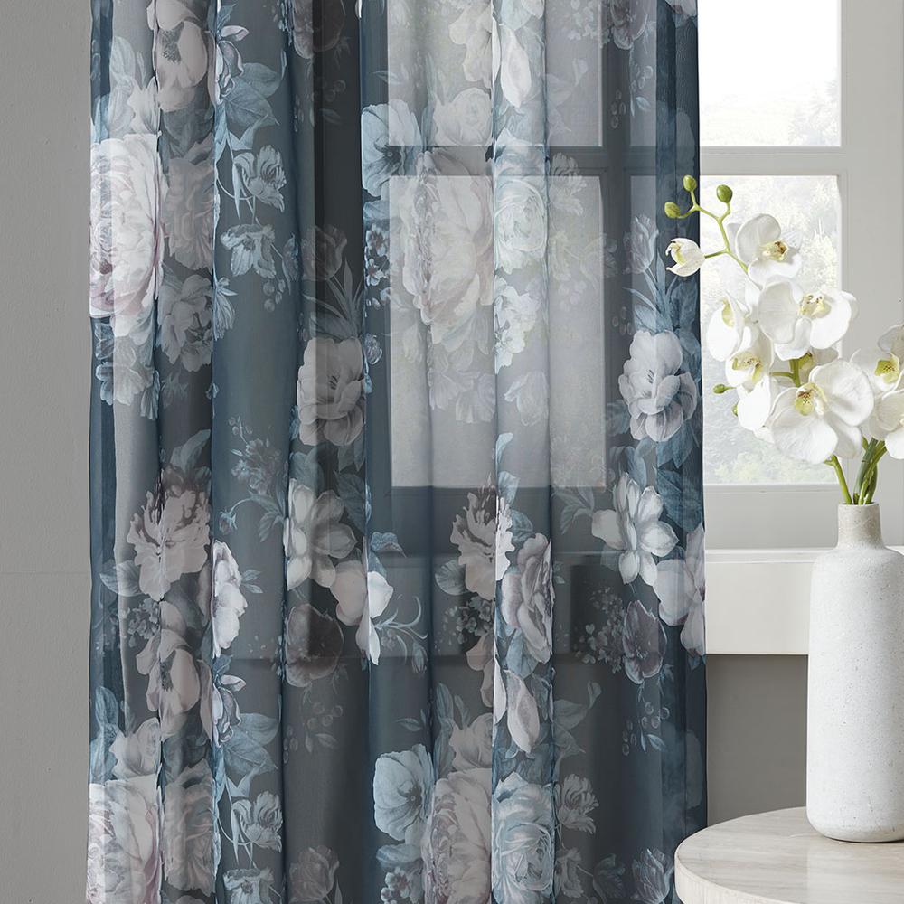 Printed Floral Twist Tab Top Voile Sheer Curtain. Picture 3